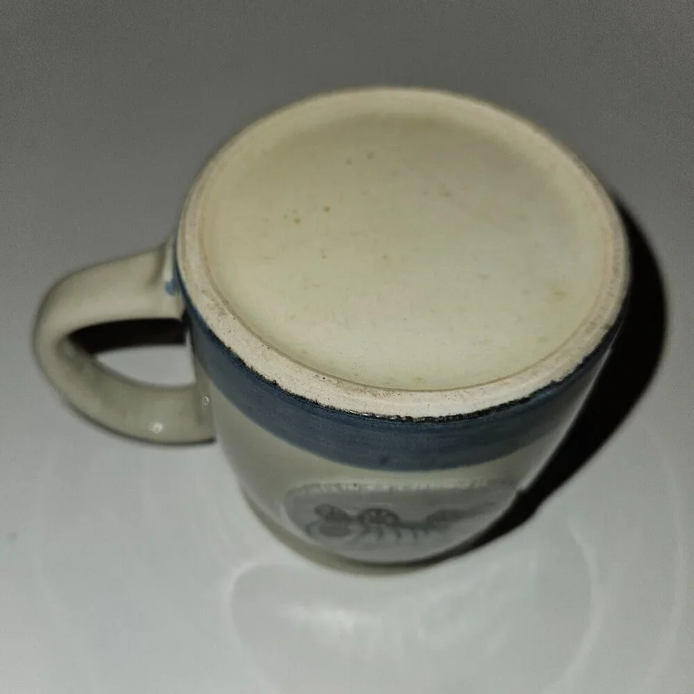 Covered Wagon Mug Coffee Cup Glass Tan Blue Horse Drawn Oregon Trail